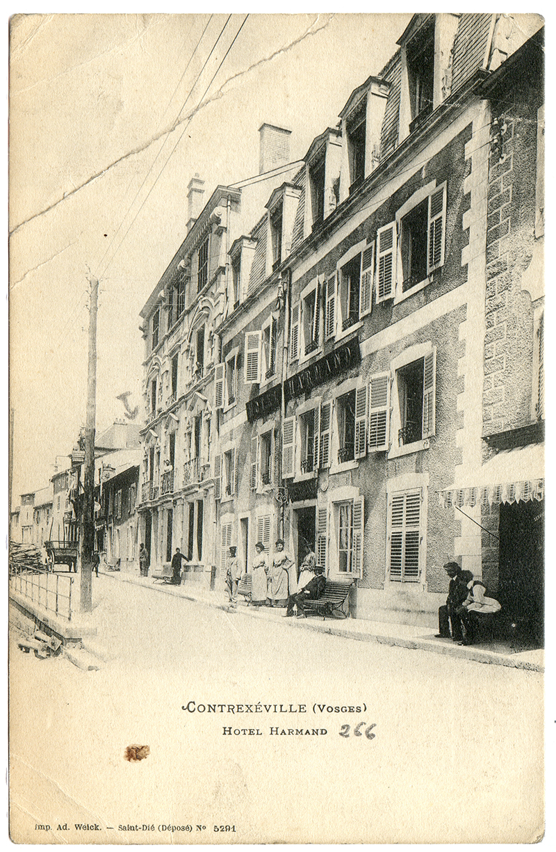 Postcard - from Simon Jeannean to his wife, Blance, Hotel Harmand, Contrexeville